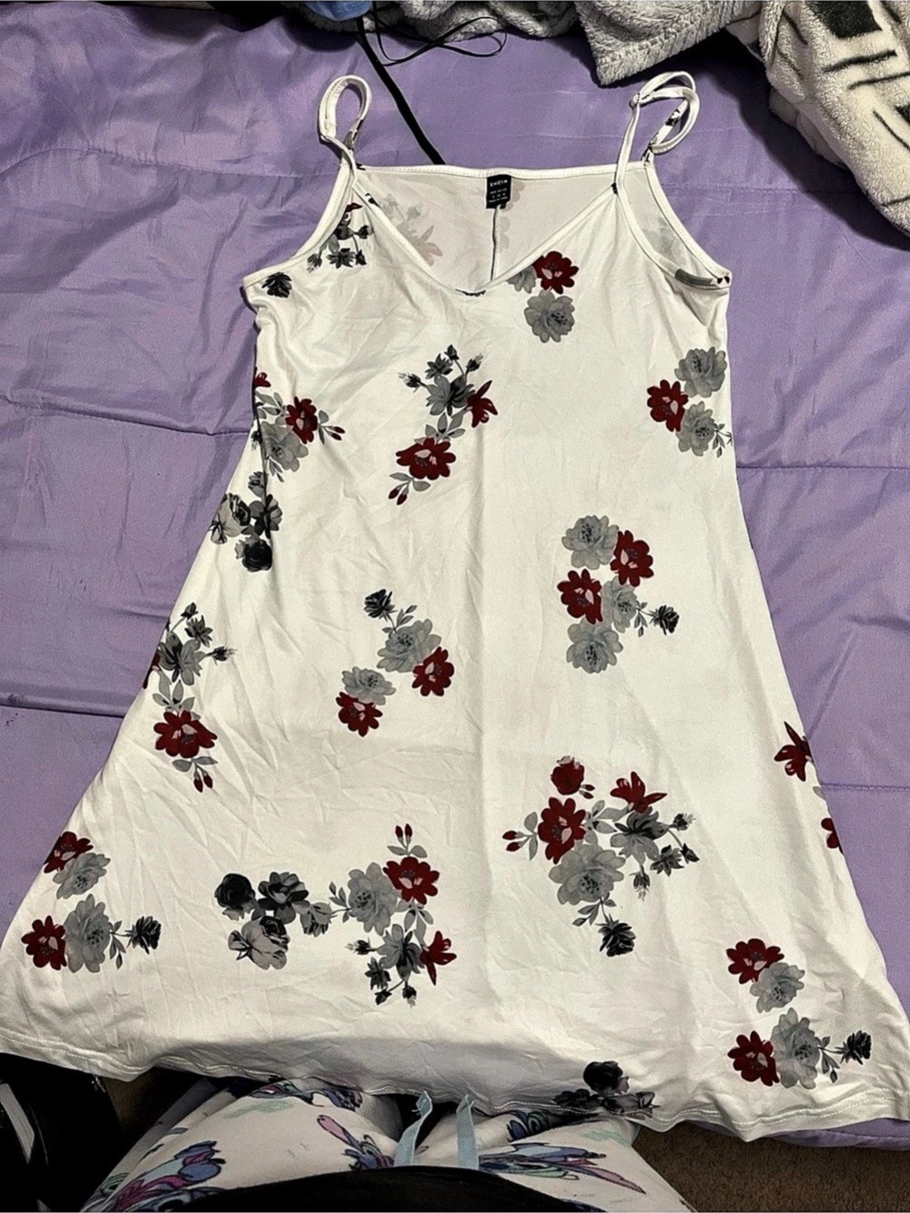 Shein Floral Bodysuit in White & Red Size Small